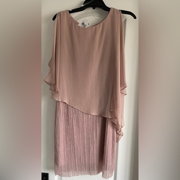 NWT Connected Apparel Pink Petite Sheath Chiffon Overlay Cocktail Dress - Picture 3 of 9